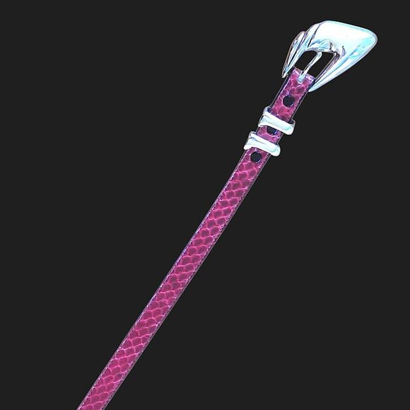 Genuine Snakeskin Belt Chrome Buckle Apple Acc of DE NY Magenta VTG 1970s Sz L - Picture 8 of 16